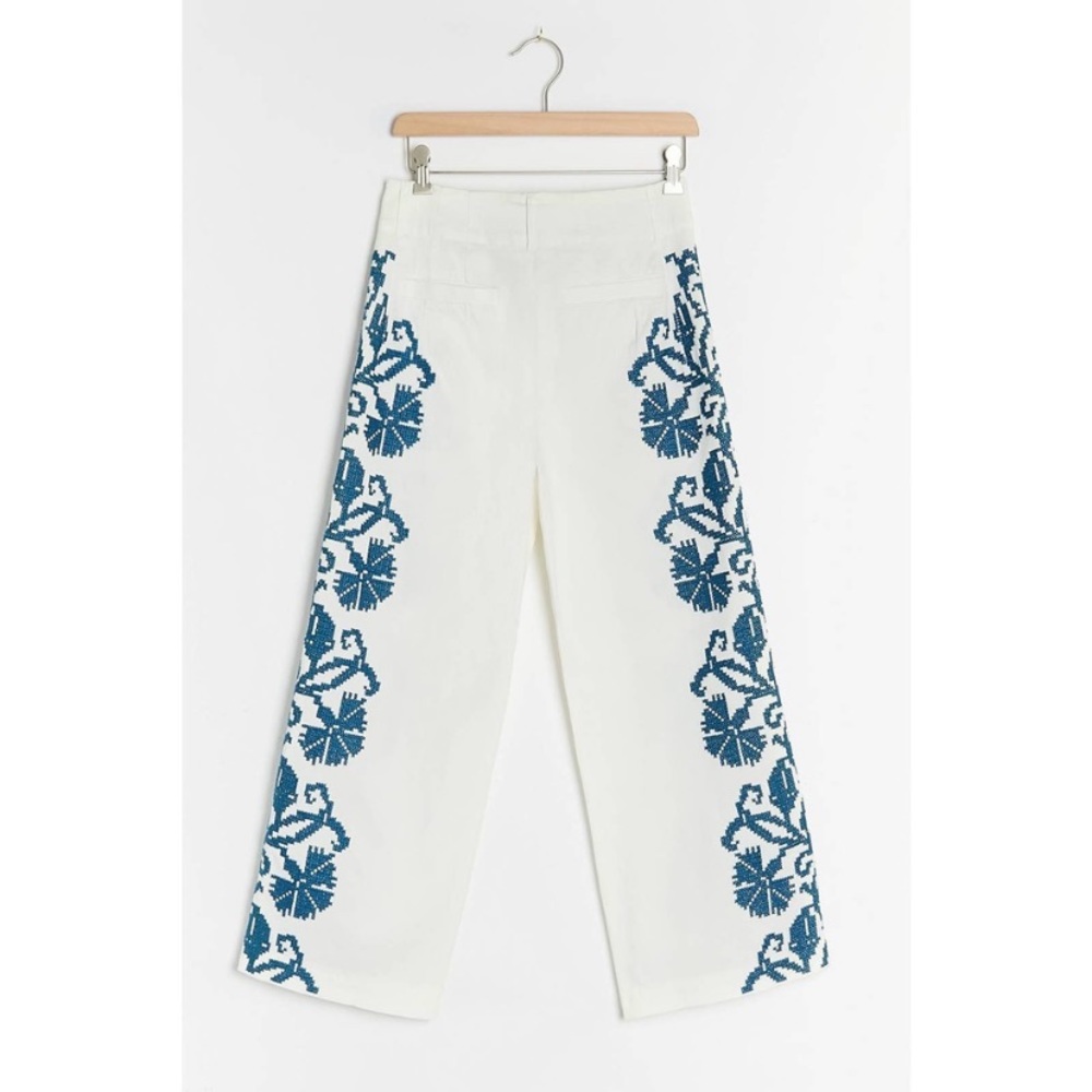 NWT Anthropologie Becky Embroidered Wide-Leg Pants 0 - Picture 4 of 4